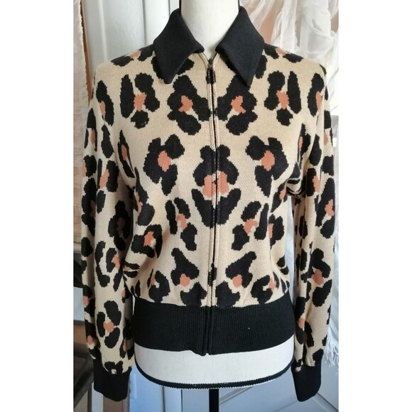 St. John Knit Zip Cardigan Sweater Jacket Leopard Women Size S - Picture 1 of 4